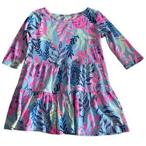 Lilly Pulitzer Girls Tiered Floral Dress Blue/Pink Long Sleeve XS
